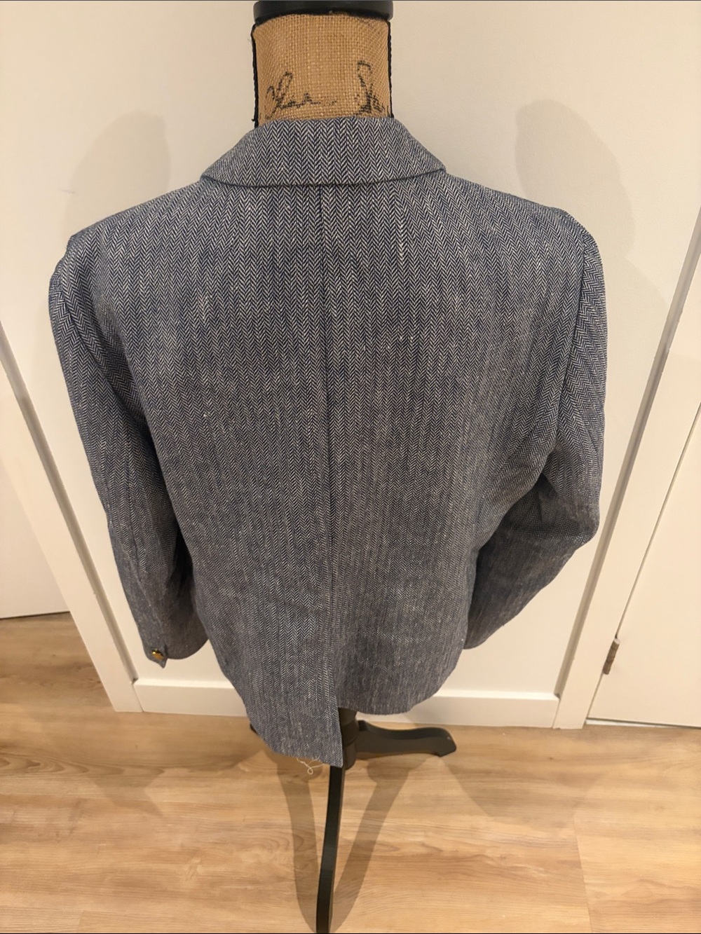 J. Crew Blue Herringbone Women's Blazer with two Gold Buttons - Picture 5 of 10